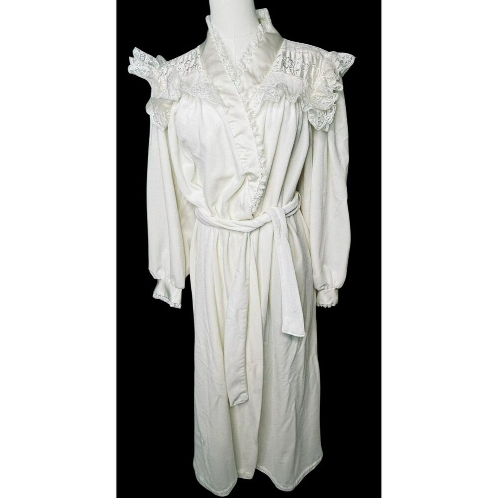Vintage Medium Womens Gilligan OMalley Ivory Robe With Lace Ruffle Embroidery